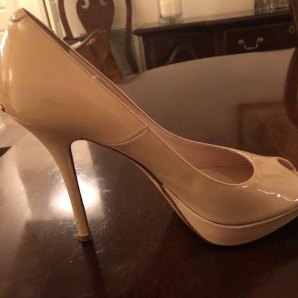 Dior Nude Patent Leather Peek Toe Pumps